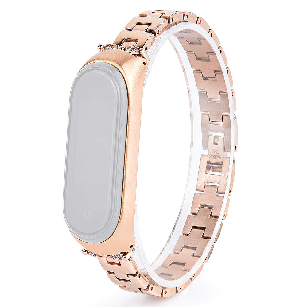 Stainless Steel Chain Watch Strap for Xiaomi Mi Band 5/6 Smart Watch Metal Watchband with Rhinestone Decor - Gold