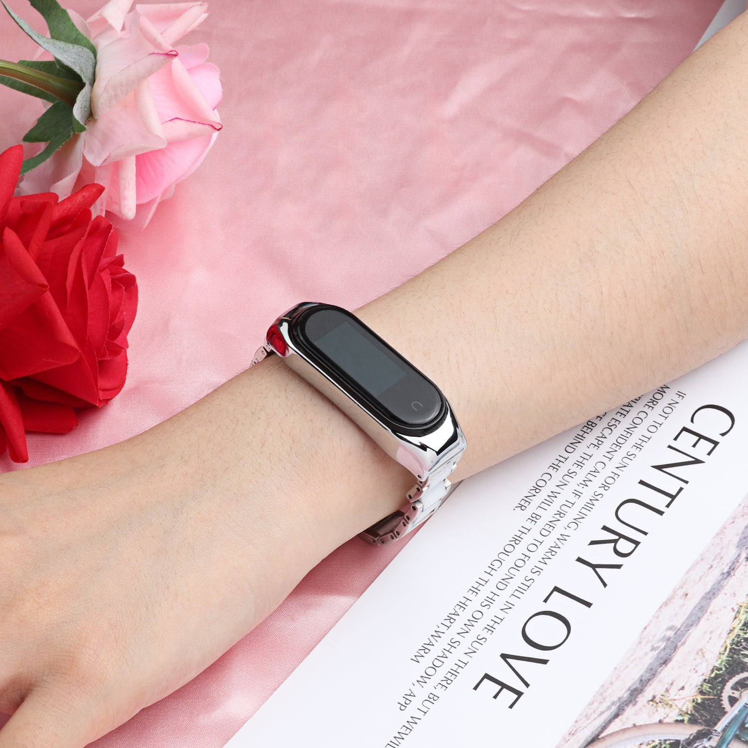 For Xiaomi Mi Band 3/Mi Band 4 Stylish Ceramics+Stainless Steel Watch Band Wrist Strap - Three Beads White