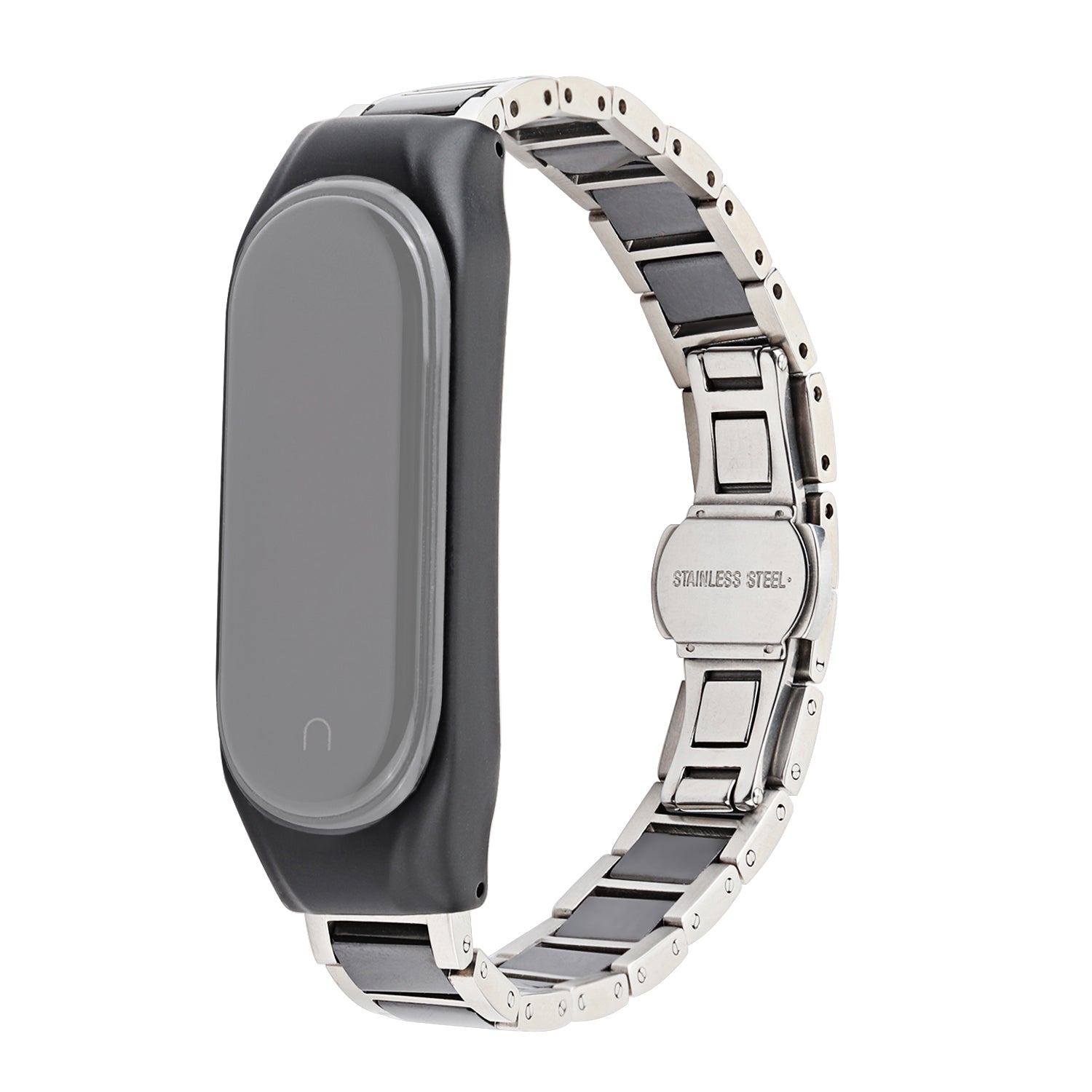 For Xiaomi Mi Band 3/Mi Band 4 Stylish Ceramics+Stainless Steel Watch Band Wrist Strap - Three Beads Black