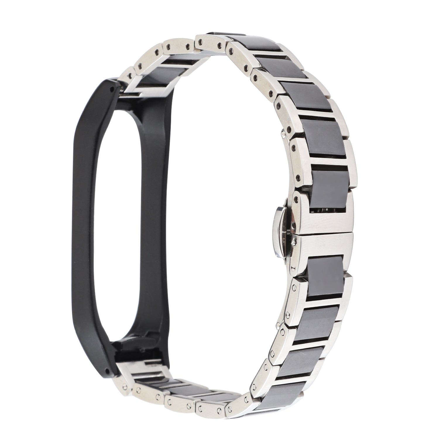 For Xiaomi Mi Band 3/Mi Band 4 Stylish Ceramics+Stainless Steel Watch Band Wrist Strap - Three Beads Black