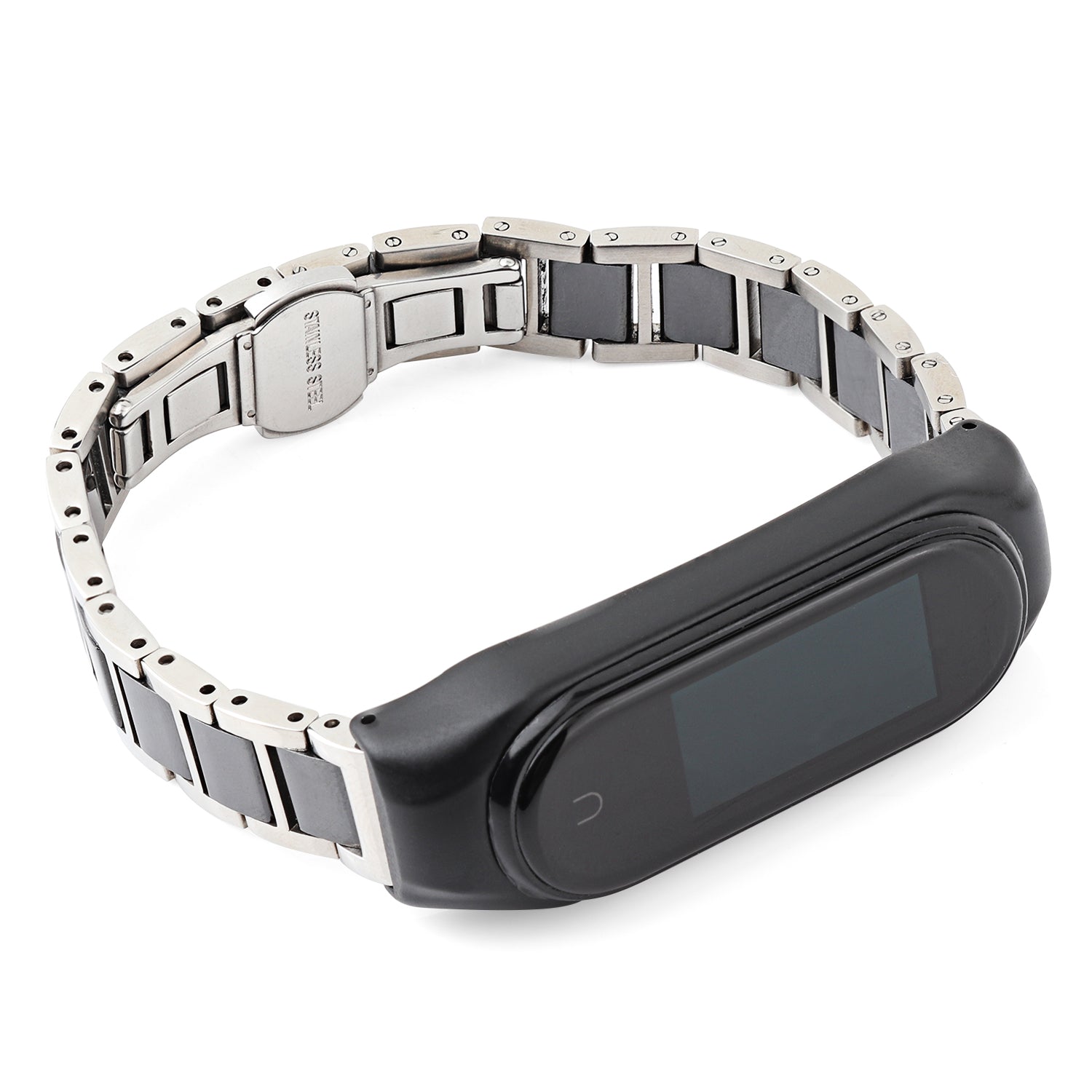 For Xiaomi Mi Band 3/Mi Band 4 Stylish Ceramics+Stainless Steel Watch Band Wrist Strap - Three Beads Black