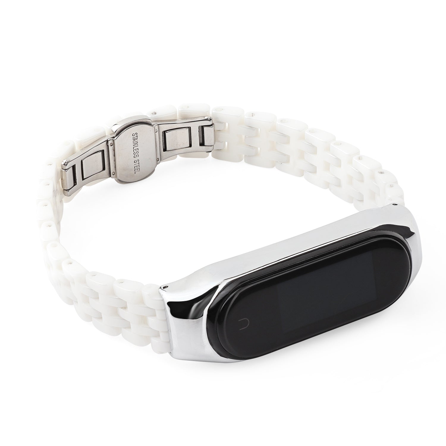 For Xiaomi Mi Band 3/Mi Band 4 Stylish Ceramics+Stainless Steel Watch Band Wrist Strap - Five Beads White