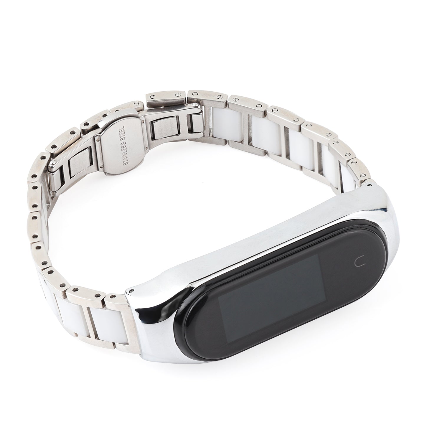 For Xiaomi Mi Band 5/Mi Band 6 Ceramics+Stainless Steel Watch Strap Replacement Watch Band - Three Beads White
