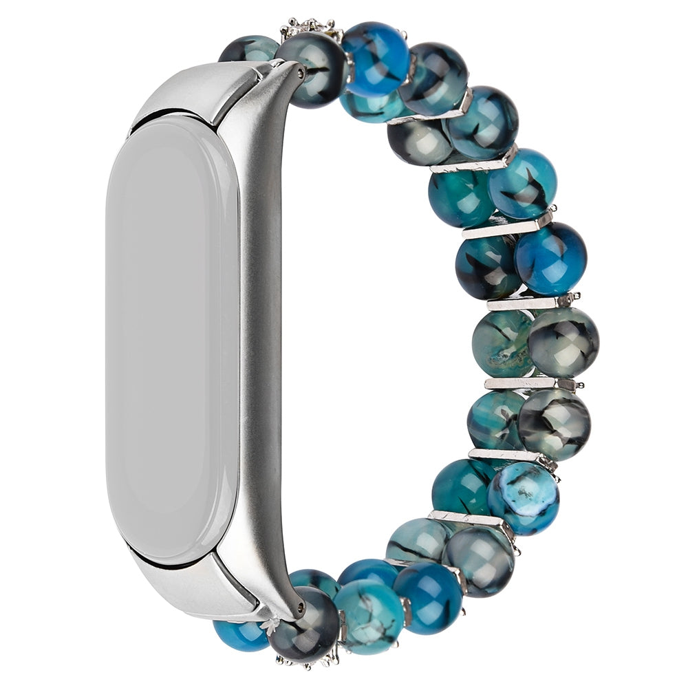 For Xiaomi Mi Band 5/6 Dragon Vein Agate Beads Bracelet Watch Band Replacement Wrist Strap - Blue