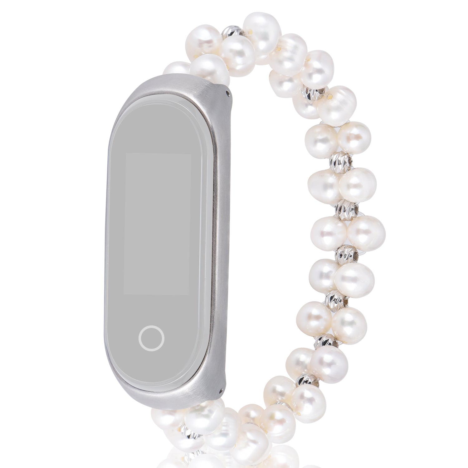 For Xiaomi Mi Band 5/6 Pearls Bracelet Smart Watch Band Replacement Wrist Strap - White