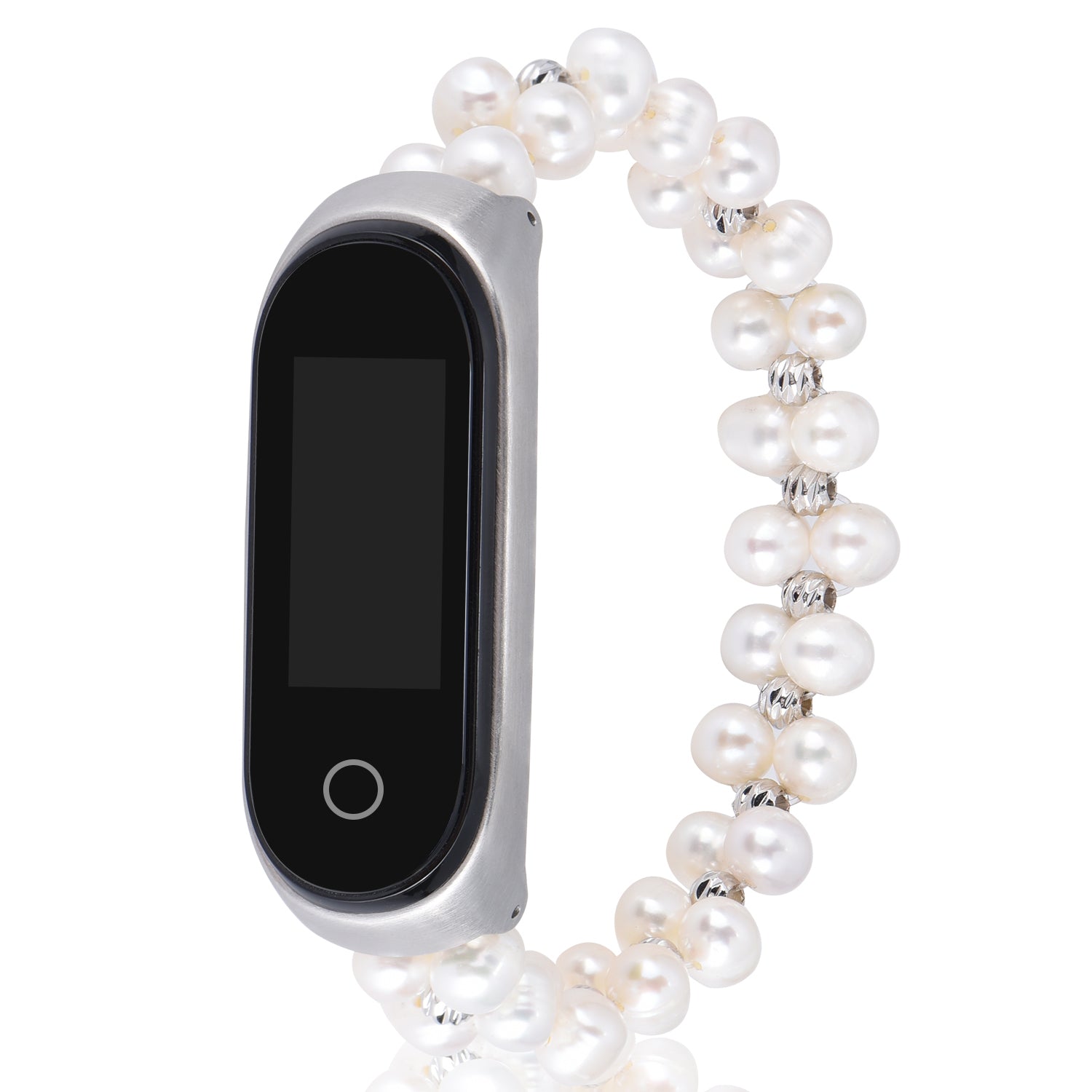 For Xiaomi Mi Band 5/6 Pearls Bracelet Smart Watch Band Replacement Wrist Strap - White