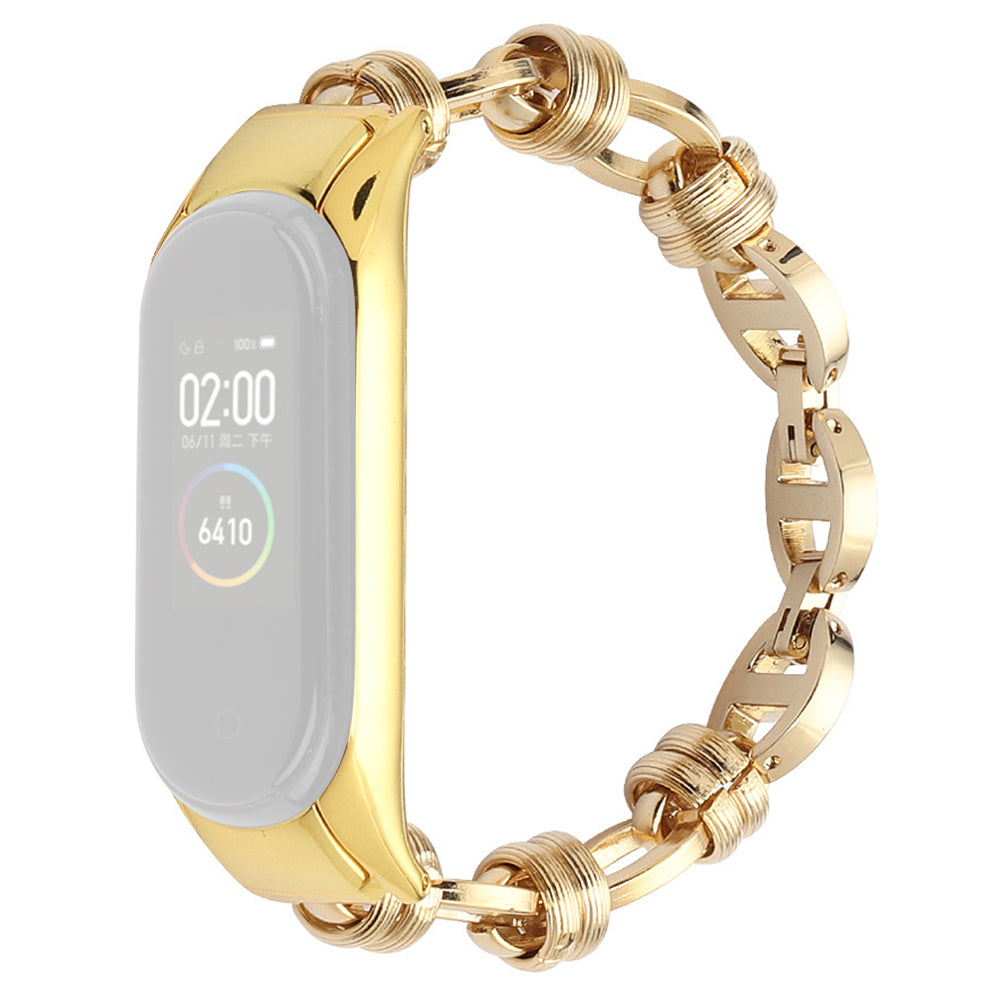 For Xiaomi Mi Band 5/6 Punk Stainless Steel Watch Band with Thread Design Replacement Watch Strap - Gold
