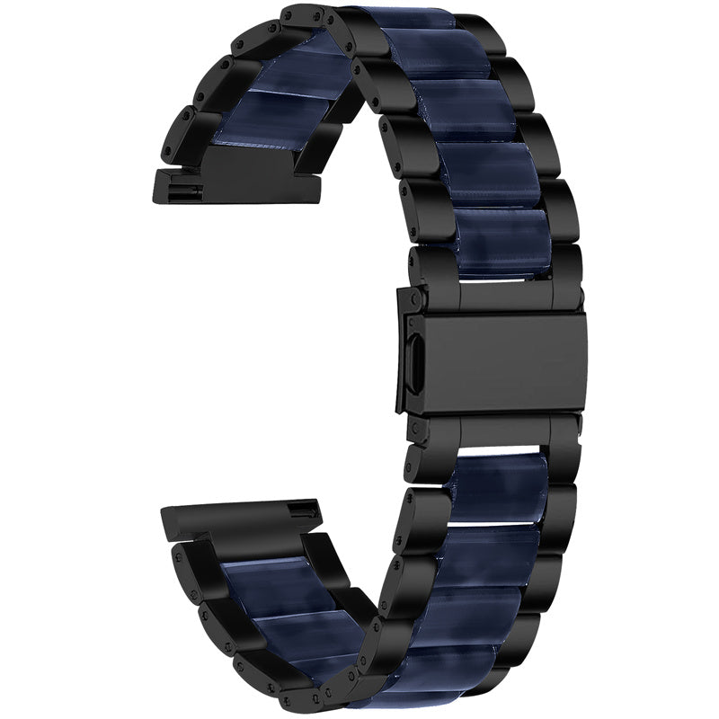 For Pebble Time Round/Pebble 2 Smart Watch Replacement Strap Stylish Stainless Steel + Resin Wrist Band - Black/Dark Blue