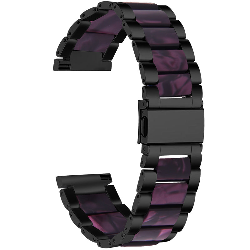 For Pebble Time Round/Pebble 2 Smart Watch Replacement Strap Stylish Stainless Steel + Resin Wrist Band - Black/Purple