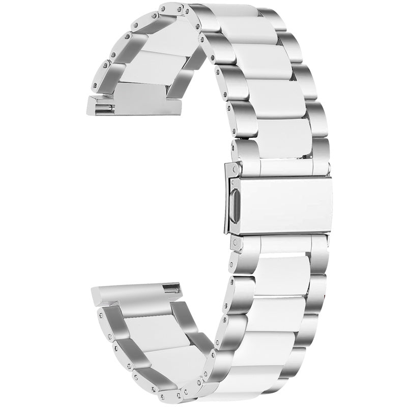 For Pebble Time Round/Pebble 2 Resin + Stainless Steel Durable Bracelet Smart Watch Wrist Band - Silver/White