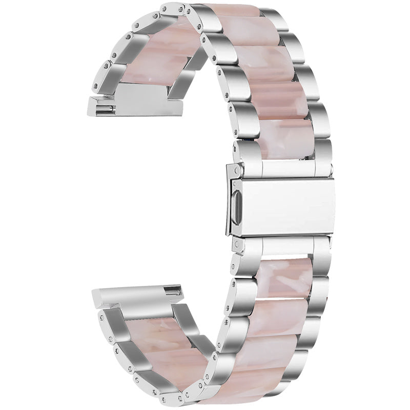For Pebble Time Round/Pebble 2 Resin + Stainless Steel Durable Bracelet Smart Watch Wrist Band - Silver/Pink Flower