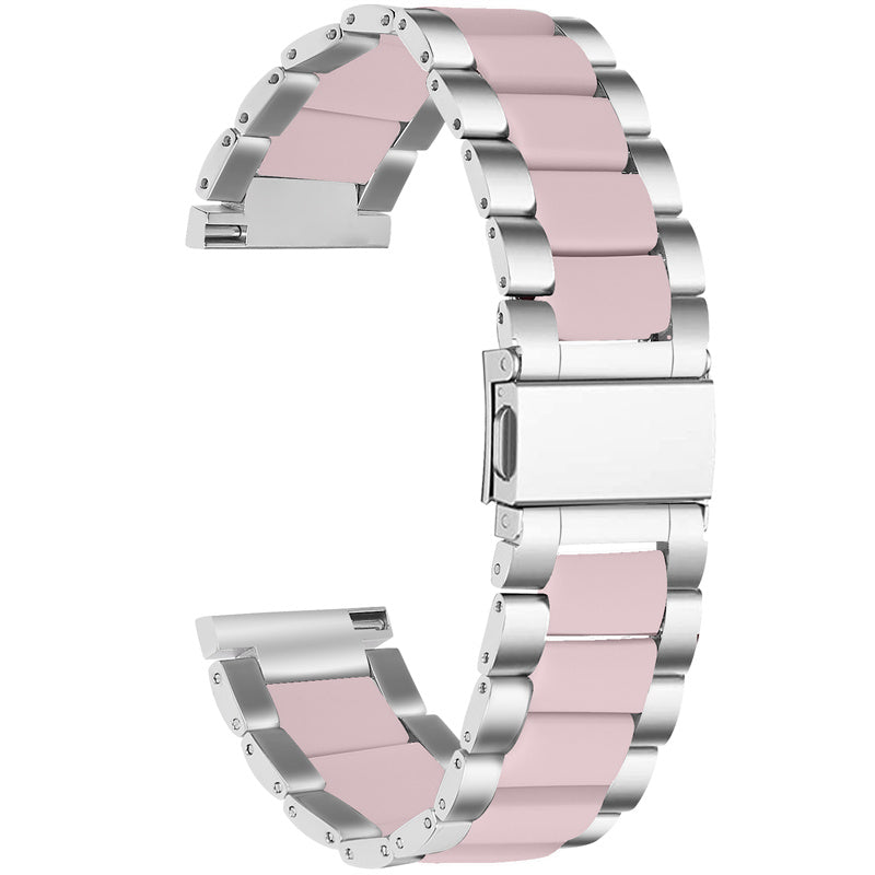 For Pebble Time Round/Pebble 2 Resin + Stainless Steel Durable Bracelet Smart Watch Wrist Band - Silver/Pink