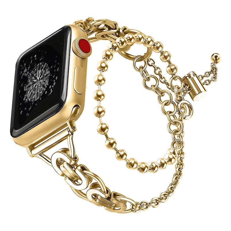 For Apple Watch Ultra 49mm / Series 8 45mm / 7 45mm / 4 / 5 / 6 / SE 44mm / SE (2022) 44mm / 1 / 2 / 3 42mm Watch Band Adjustable Stretch Jewelry Wristband Stainless Steel Watch Strap for Women Girls - Gold - UNIQBUY
