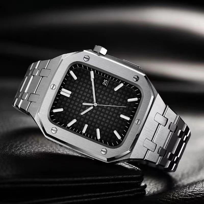 a close up of a clock on a black and white photo 