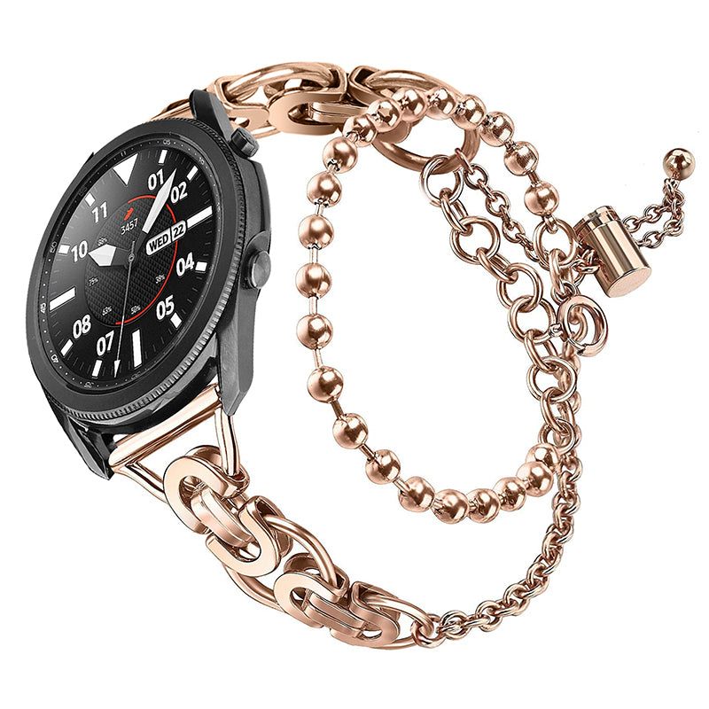 For Samsung Galaxy Watch4 Active 40mm 44mm/Watch4 Classic 46mm 42mm Dual Circle Hollow Out Bead Decor Watch Band Stainless Steel Bracelet Wristband Strap - Rose Gold