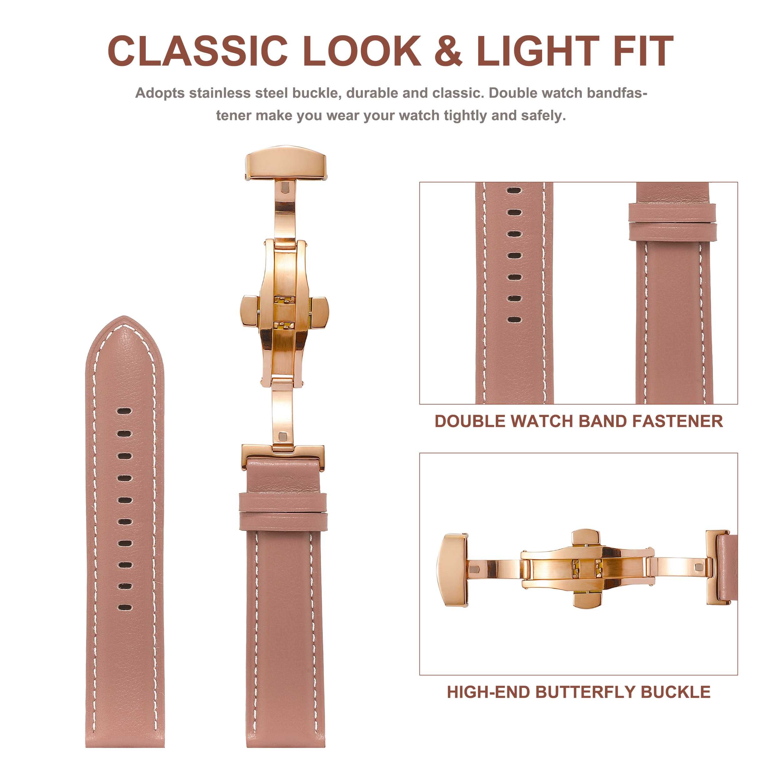 For Samsung Galaxy Watch4 40mm/44mm/Garmin Venu 2 Plus 20mm Replacement Genuine Leather Watch Strap Stitching Line Wrist Band - Light Pink