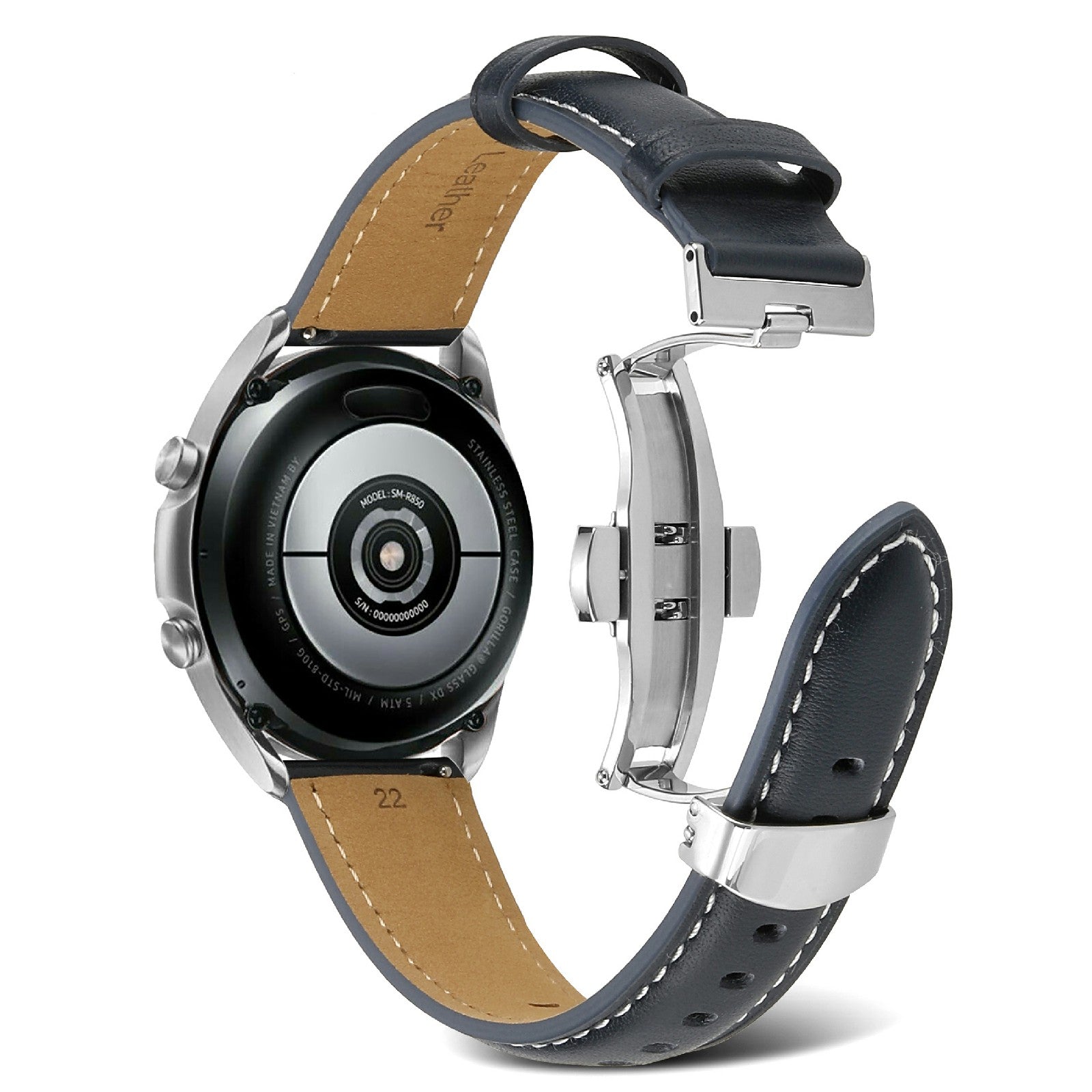 For Huawei Watch GT 3 Pro 46mm/Garmin Venu 2 22mm Stitching Line Genuine Leather Watch Band Strap Replacement - Dark Grey