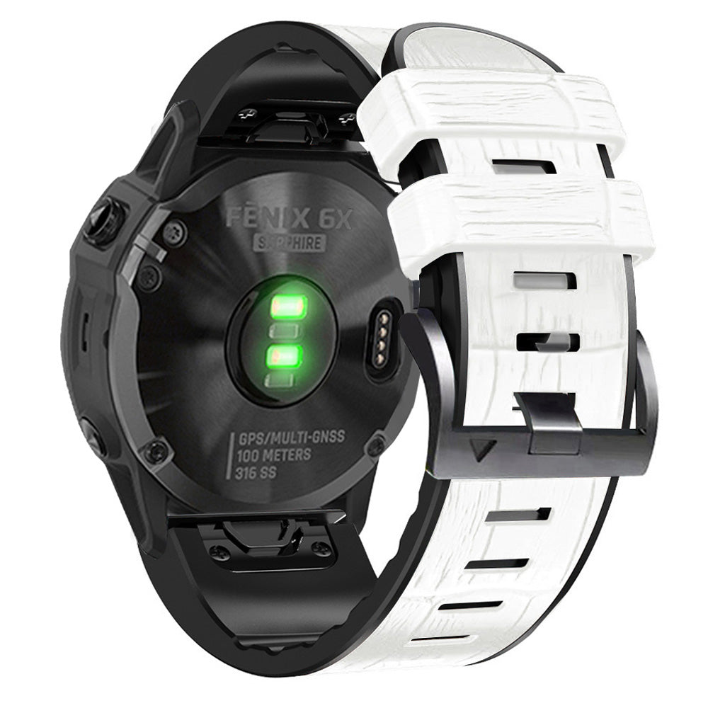 For Garmin Fenix 7X/6X Pro/Tactix 7 26mm Crocodile Texture Leather Coated Silicone Watchband Wrist Strap Replacement - White - UNIQBUY