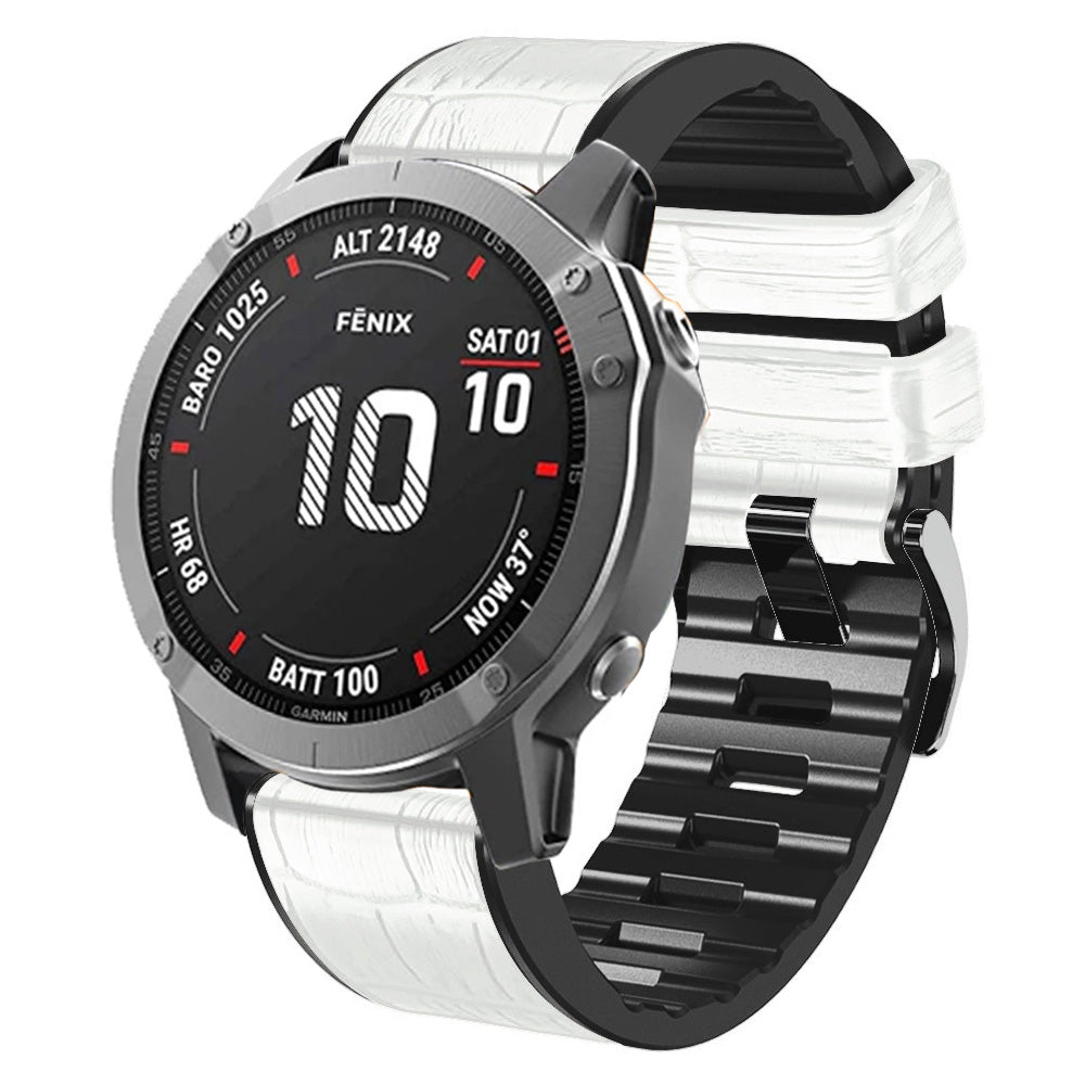 For Garmin Fenix 7X/6X Pro/Tactix 7 26mm Crocodile Texture Leather Coated Silicone Watchband Wrist Strap Replacement - White - UNIQBUY