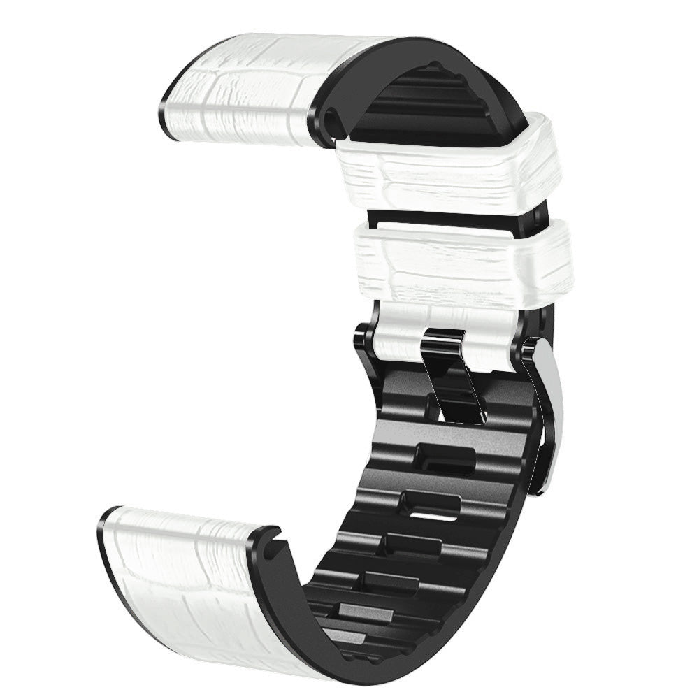 For Garmin Fenix 7X/6X Pro/Tactix 7 26mm Crocodile Texture Leather Coated Silicone Watchband Wrist Strap Replacement - White