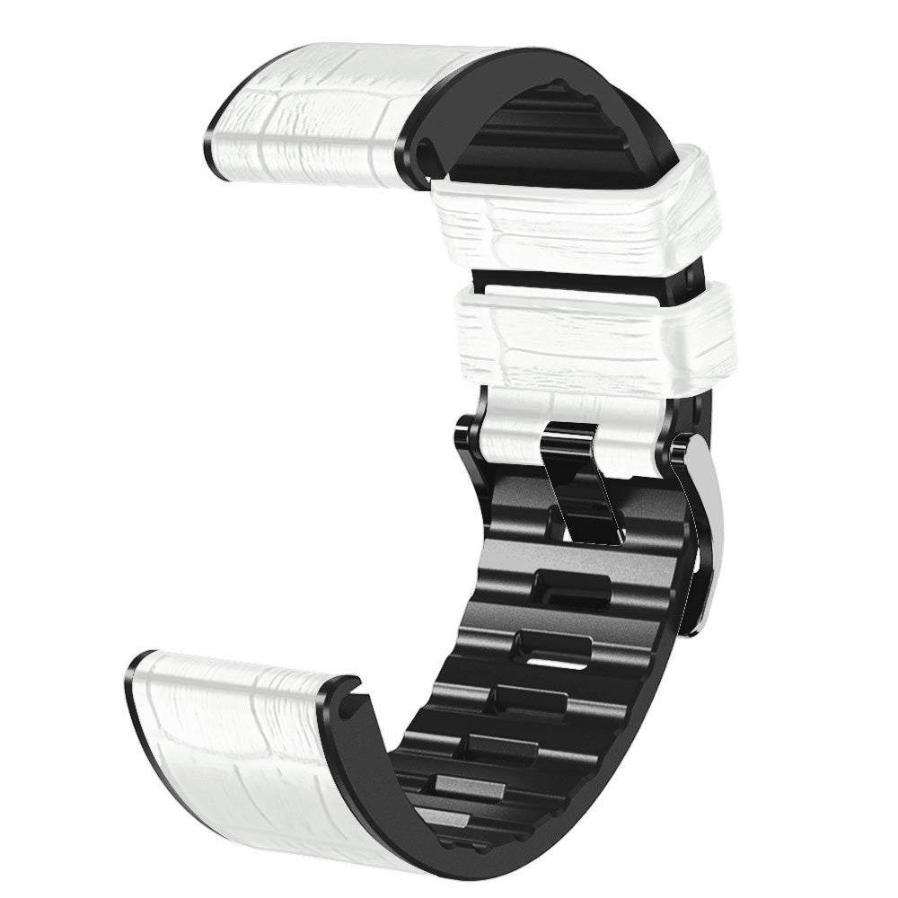 For Garmin Fenix 7X/6X Pro/Tactix 7 26mm Crocodile Texture Leather Coated Silicone Watchband Wrist Strap Replacement - White - UNIQBUY