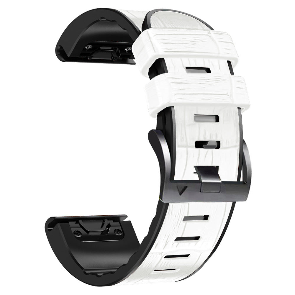 For Garmin Fenix 7X/6X Pro/Tactix 7 26mm Crocodile Texture Leather Coated Silicone Watchband Wrist Strap Replacement - White