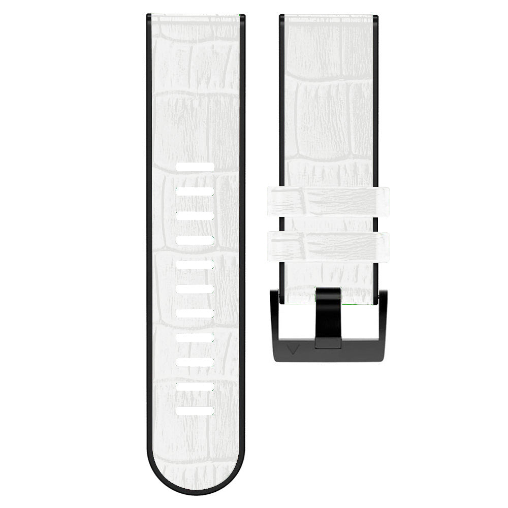 For Garmin Fenix 7X/6X Pro/Tactix 7 26mm Crocodile Texture Leather Coated Silicone Watchband Wrist Strap Replacement - White - UNIQBUY