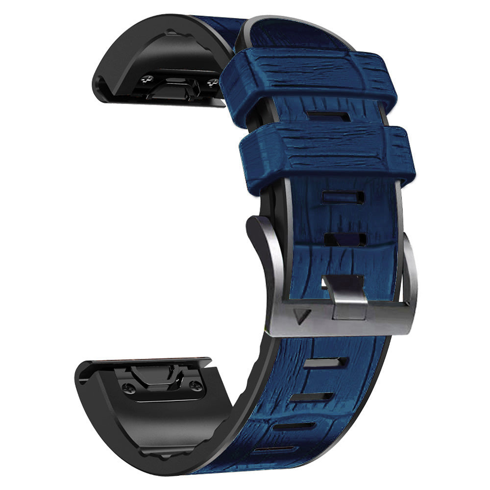 For Garmin Fenix 7X/6X Pro/Tactix 7 26mm Crocodile Texture Leather Coated Silicone Watchband Wrist Strap Replacement - Midnight Blue