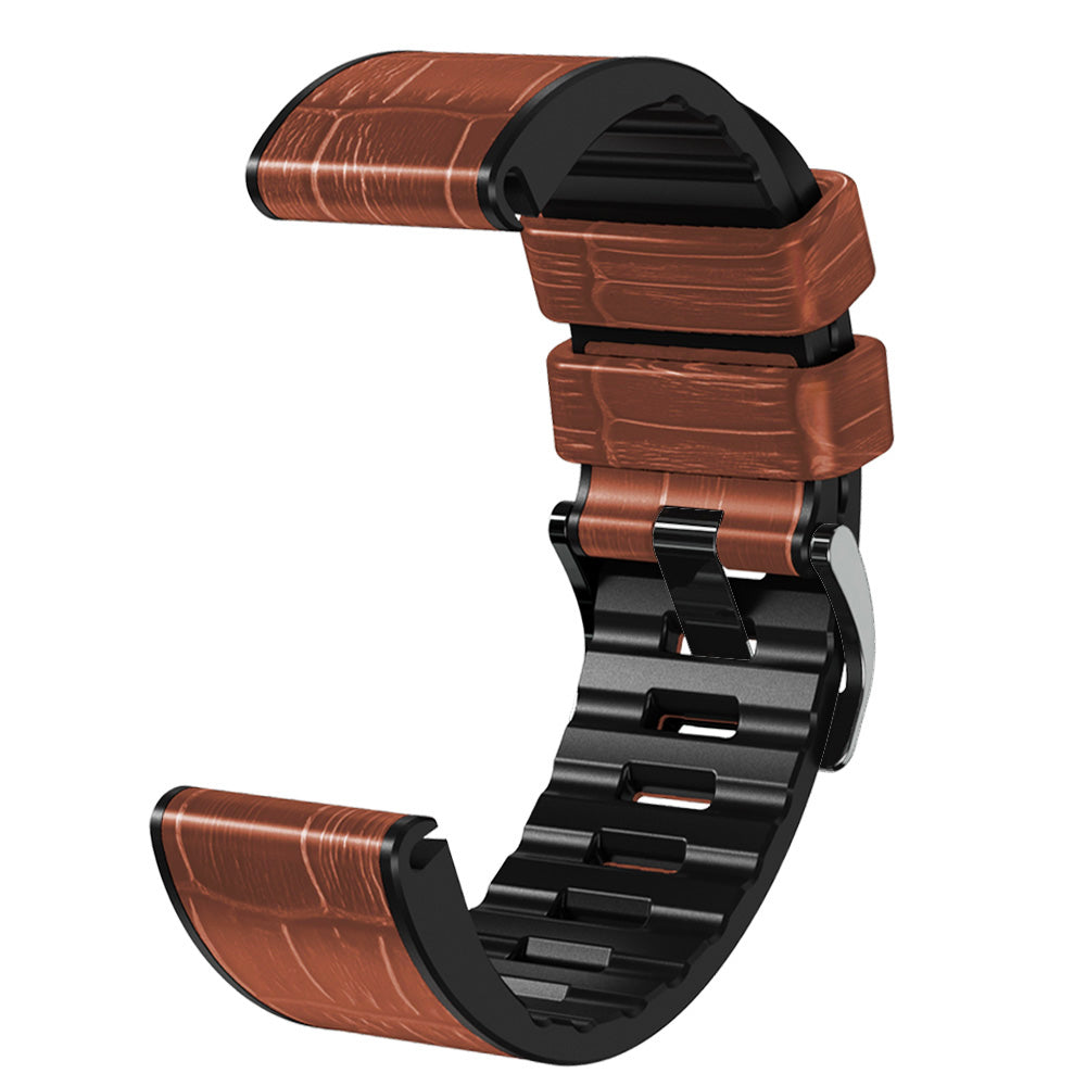 For Garmin Fenix 7/6 Pro/5 Plus Replacement Watch Strap 22mm Crocodile Texture Leather Coated Silicone Wrist Band - Brown