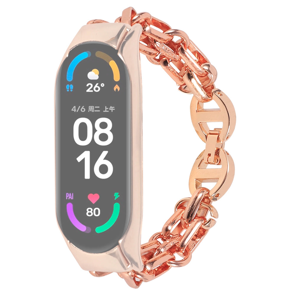 For Xiaomi Mi Band 3/4 Stylish Hollow-out Watch Band Bracelet Stainless Steel Replacement Wrist Strap - Rose Gold
