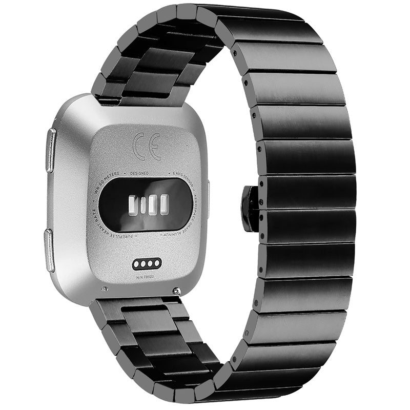 Smart Watch Band for Fitbit Versa/Versa 2/Versa Lite/Versa SE, Durable Stainless Steel Wrist Strap with Buckle - Black