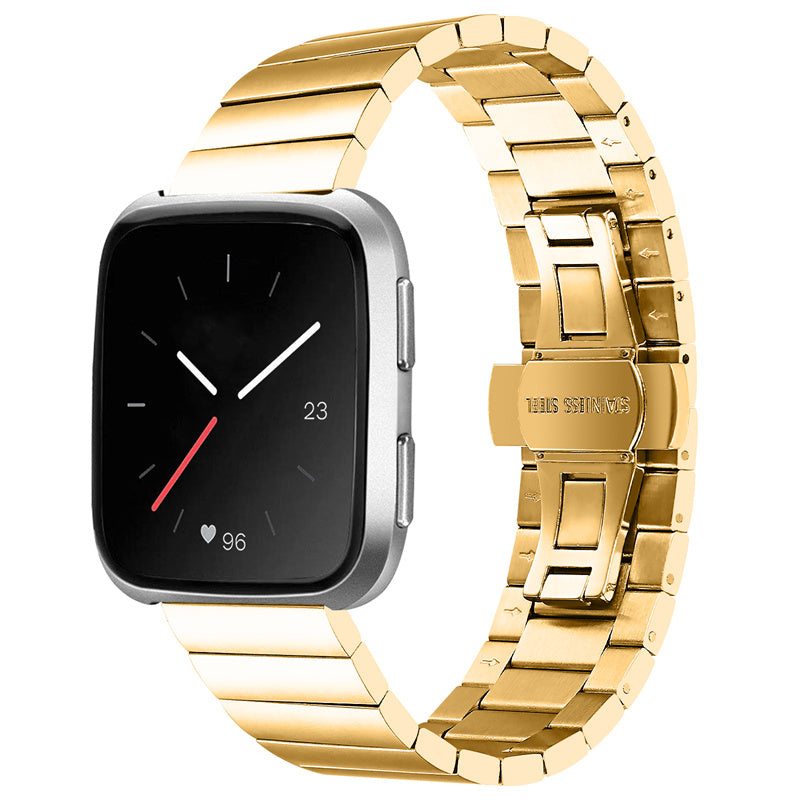 Smart Watch Band for Fitbit Versa/Versa 2/Versa Lite/Versa SE, Durable Stainless Steel Wrist Strap with Buckle - Gold