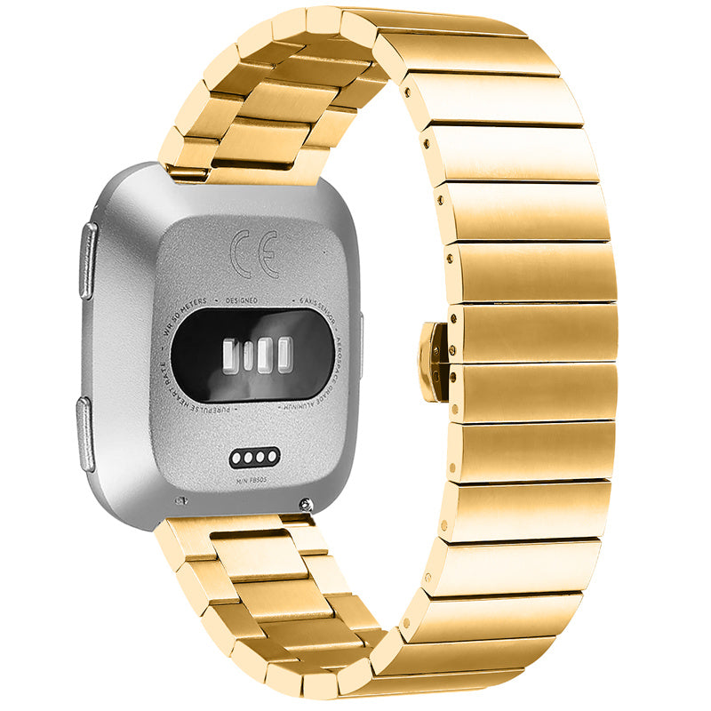 Smart Watch Band for Fitbit Versa/Versa 2/Versa Lite/Versa SE, Durable Stainless Steel Wrist Strap with Buckle - Gold