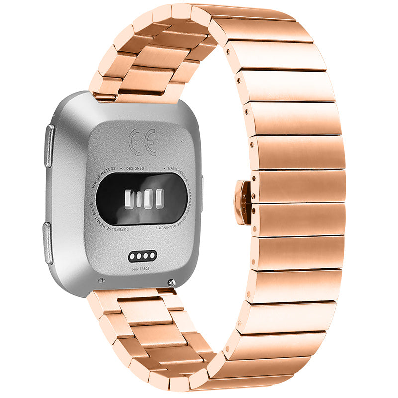 Smart Watch Band for Fitbit Versa/Versa 2/Versa Lite/Versa SE, Durable Stainless Steel Wrist Strap with Buckle - Rose Gold