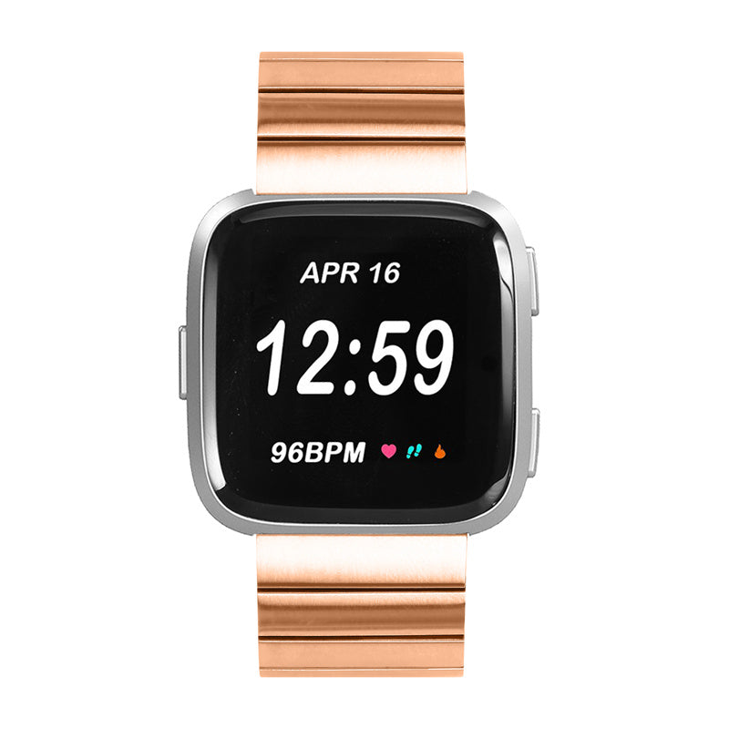 Smart Watch Band for Fitbit Versa/Versa 2/Versa Lite/Versa SE, Durable Stainless Steel Wrist Strap with Buckle - Rose Gold