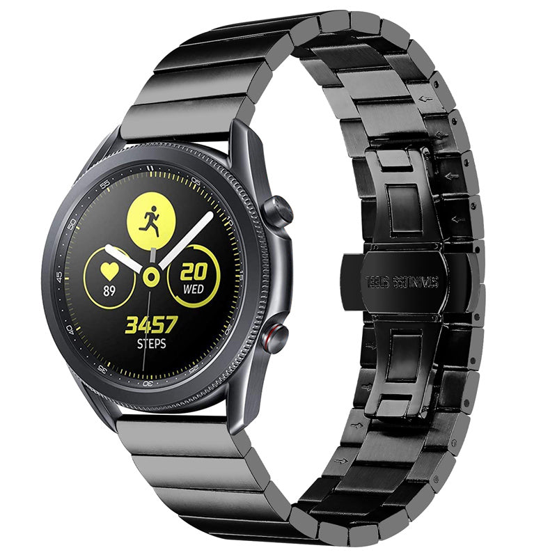For Samsung Gear S3 Classic/Galaxy Watch 46mm/Watch4 Classic 46mm, Watch Band Buckle Design Stainless Steel Strap - Black