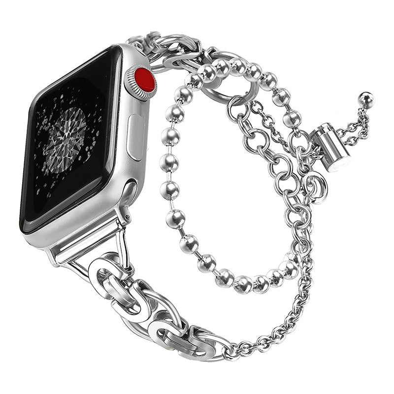 For Apple Watch Series 8 41mm / Series 7 41mm / Watch Series 1 / 2 / 3 40mm / Watch Series 4 / 5 / 6 / SE / SE(2022) 38mm Double Circle Stylish Stainless Steel Hollow Out Watch Strap