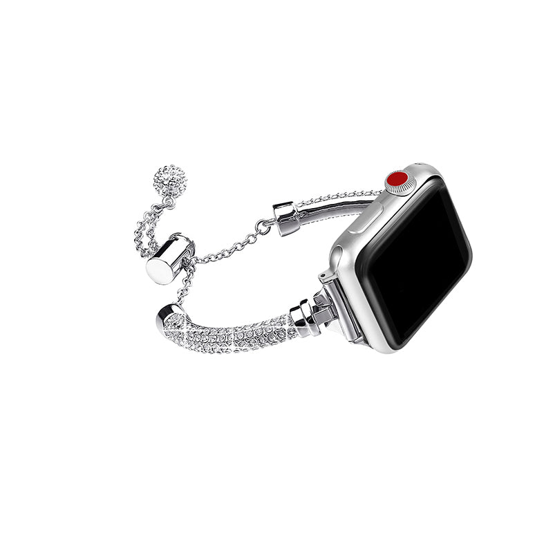 For Apple Watch Ultra 49mm / Series 8 45mm / 7 45mm / SE / SE (2022) 44mm / 4 / 5 / 6 44mm / 3 / 2 / 1 42mm Rhinestone Decor Anti-sweat Stylish Bracelet Metal Watch Band Wrist Strap Replacement - Silver - UNIQBUY