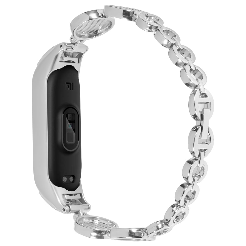 For Xiaomi Mi Band 7 Water Wave Design Stainless Steel Bracelet Watch Strap Replacement Wrist Band - Silver