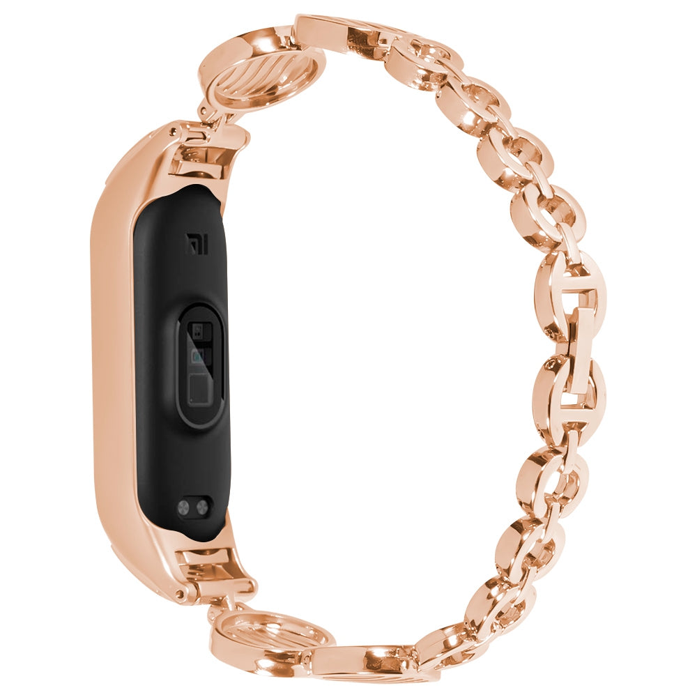 For Xiaomi Mi Band 7 Water Wave Design Stainless Steel Bracelet Watch Strap Replacement Wrist Band - Rose Gold
