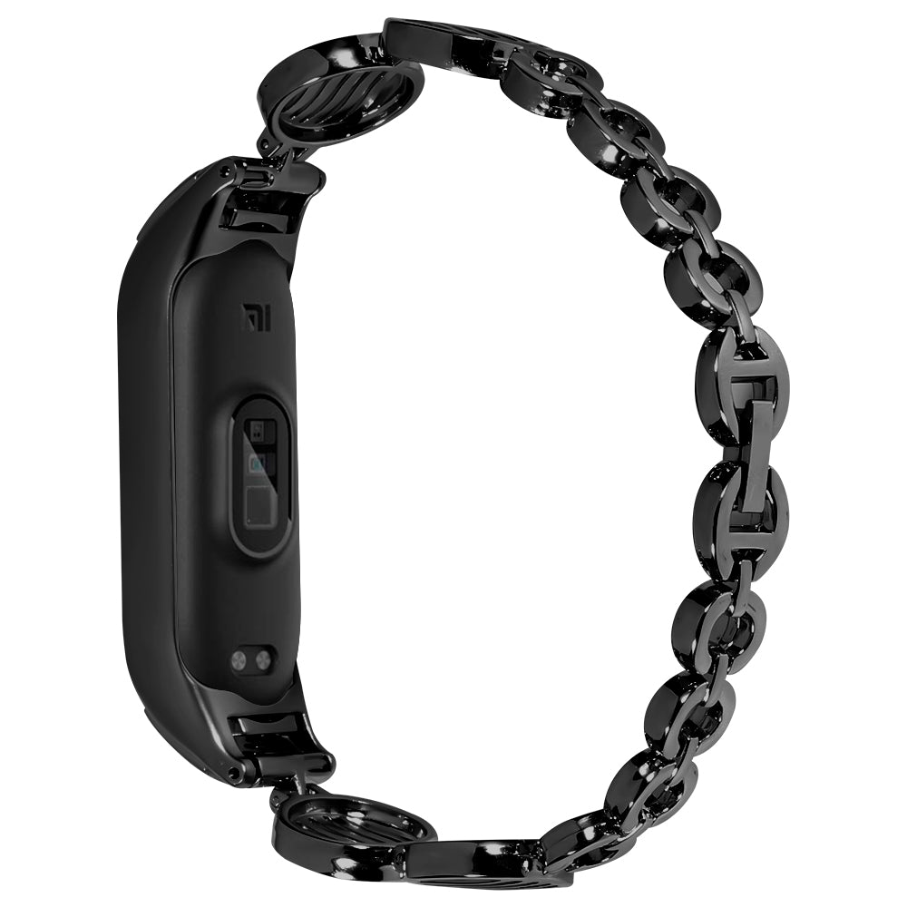 For Xiaomi Mi Band 3 / 4 Water Wave Design Watch Strap Anti-wear Stainless Steel Bracelet Replacement Wrist Band - Black