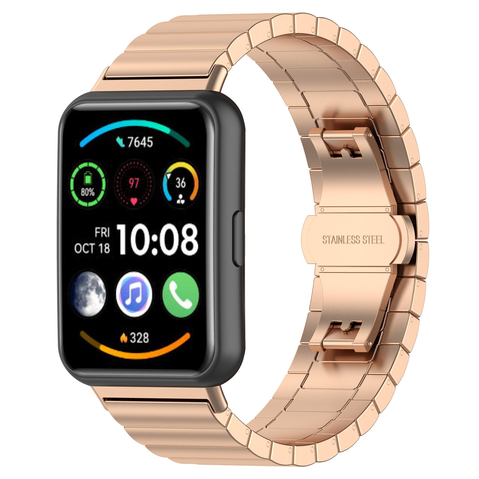 For Huawei Watch Fit 2 Smart Watch Band Buckle Design Metal Wrist Strap Replacement - Rose Gold