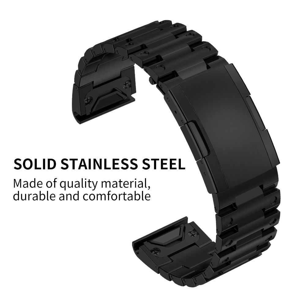For Garmin Epix Gen2 / Fenix 7 / Descent G1 / Instinct 2 Watch Strap Stainless Steel Watch Band 22mm Replacement Strap with Folding Clasp - Black
