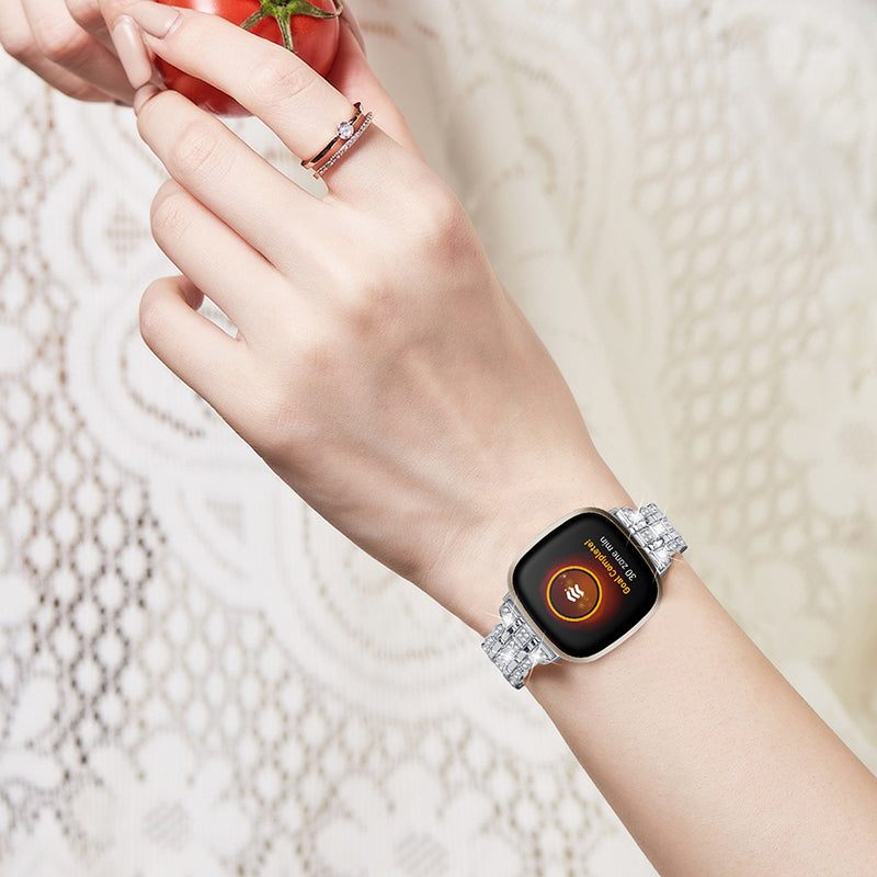 For Fitbit Versa 3 / Fitbit Sense Rhinestone Decor Metal Smart Watch Band Buckle Design Watch Strap - Silver