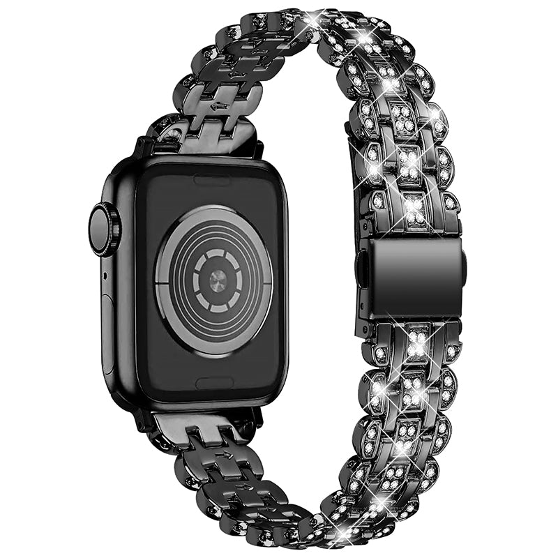 For Apple Watch Ultra 49mm / Series 8 45mm / 7 45mm / 4 / 5 / 6 / SE 44mm / SE (2022) 44mm / 1 / 2 / 3 42mm Watch Strap Stainless Steel Rhinestone Decor Wrist Band - Black