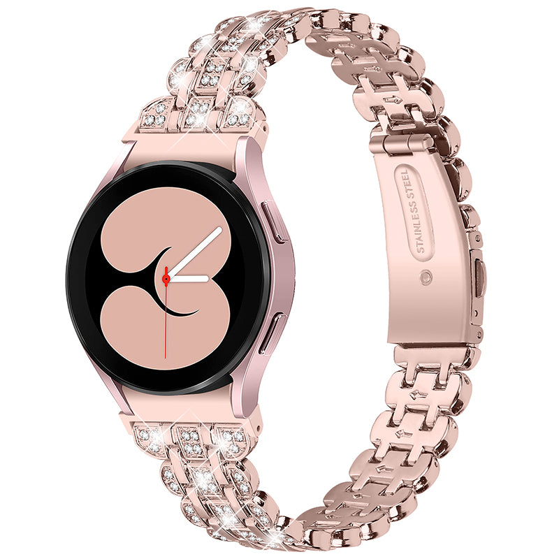 For Samsung Galaxy Watch4 Active 40mm / 44mm / Watch4 Classic 42mm / 46mm Stainless Steel Rhinestone Decor Smart Watch Strap Wrist Band with Folding Clasp - Pink / Gold