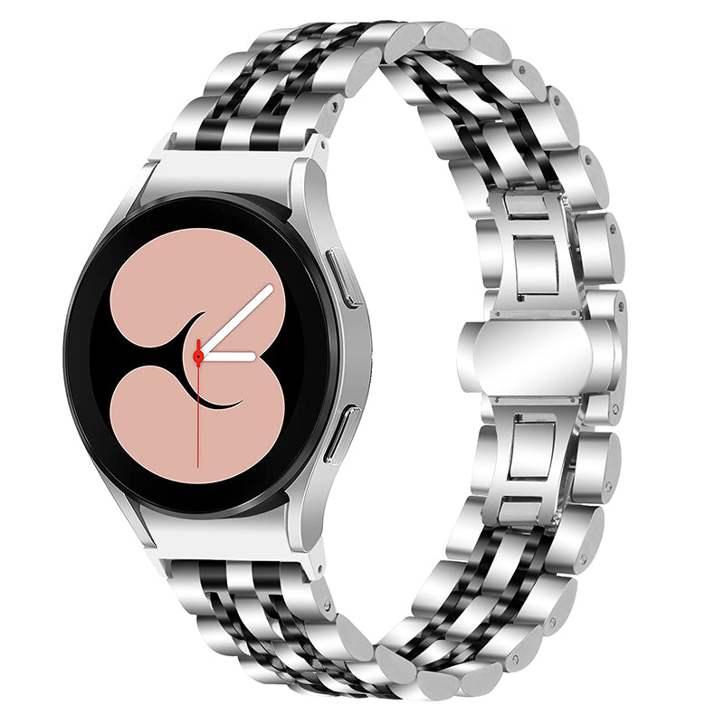 For Samsung Galaxy Watch4 Active 40mm / 44mm / Watch4 Classic 42mm / 46mm Stainless Steel Replacement Band 7 Beads Watch Bracelet Strap - Silver / Black