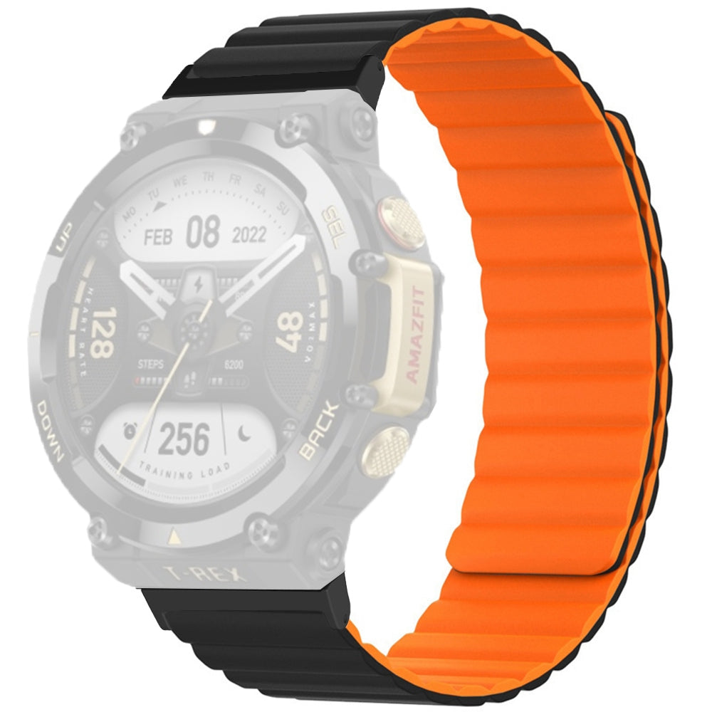 Magnetic Sweat-proof Watch Band for Huami Amazfit T-Rex 2 Adjustable Silicone Wrist Strap Dual-Color Design - Black / Orange