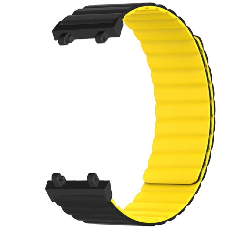 Magnetic Sweat-proof Watch Band for Huami Amazfit T-Rex 2 Adjustable Silicone Wrist Strap Dual-Color Design - Black / Yellow