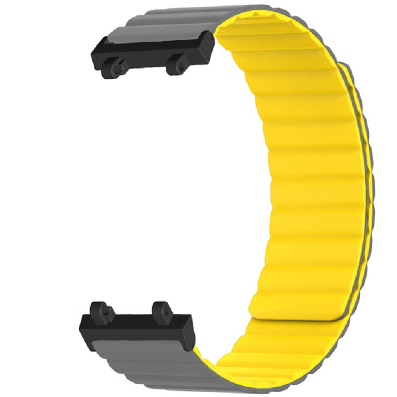 Magnetic Sweat-proof Watch Band for Huami Amazfit T-Rex 2 Adjustable Silicone Wrist Strap Dual-Color Design - Grey / Yellow
